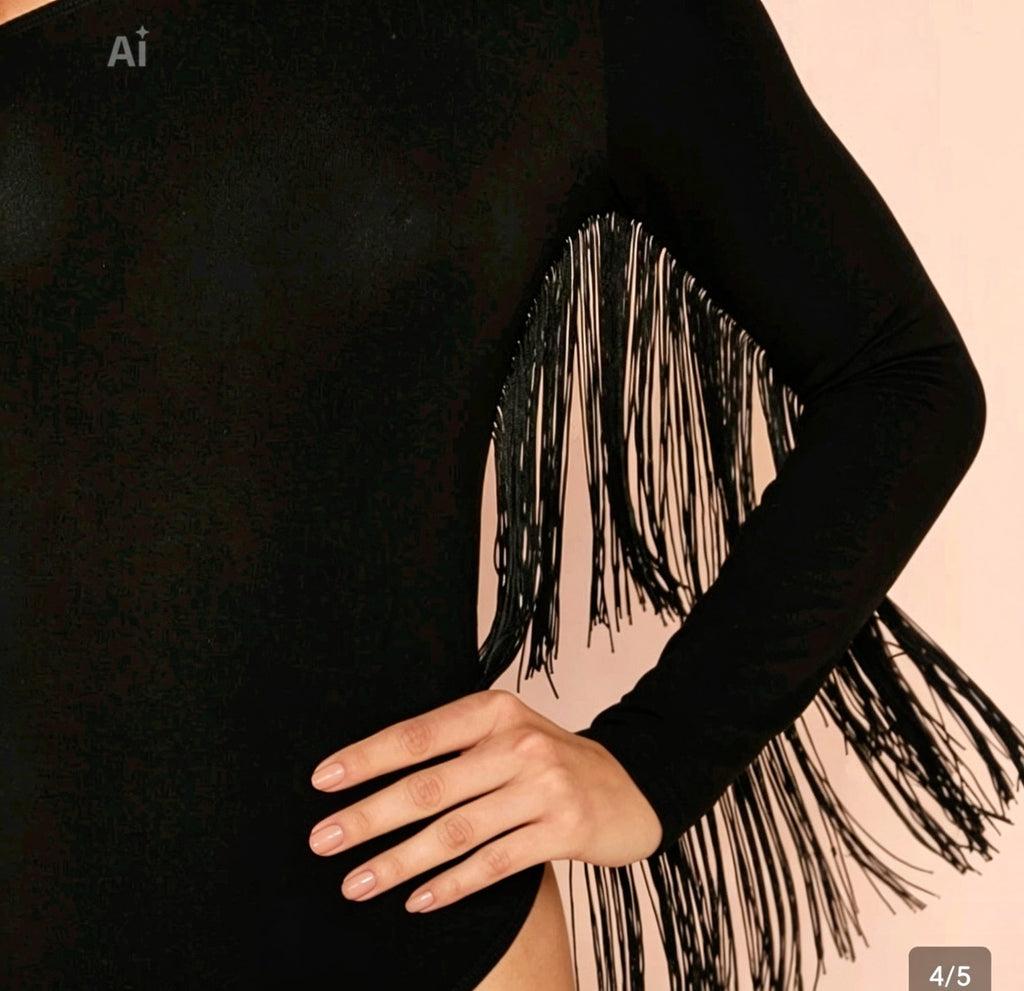Body Monospalla con frange Nero