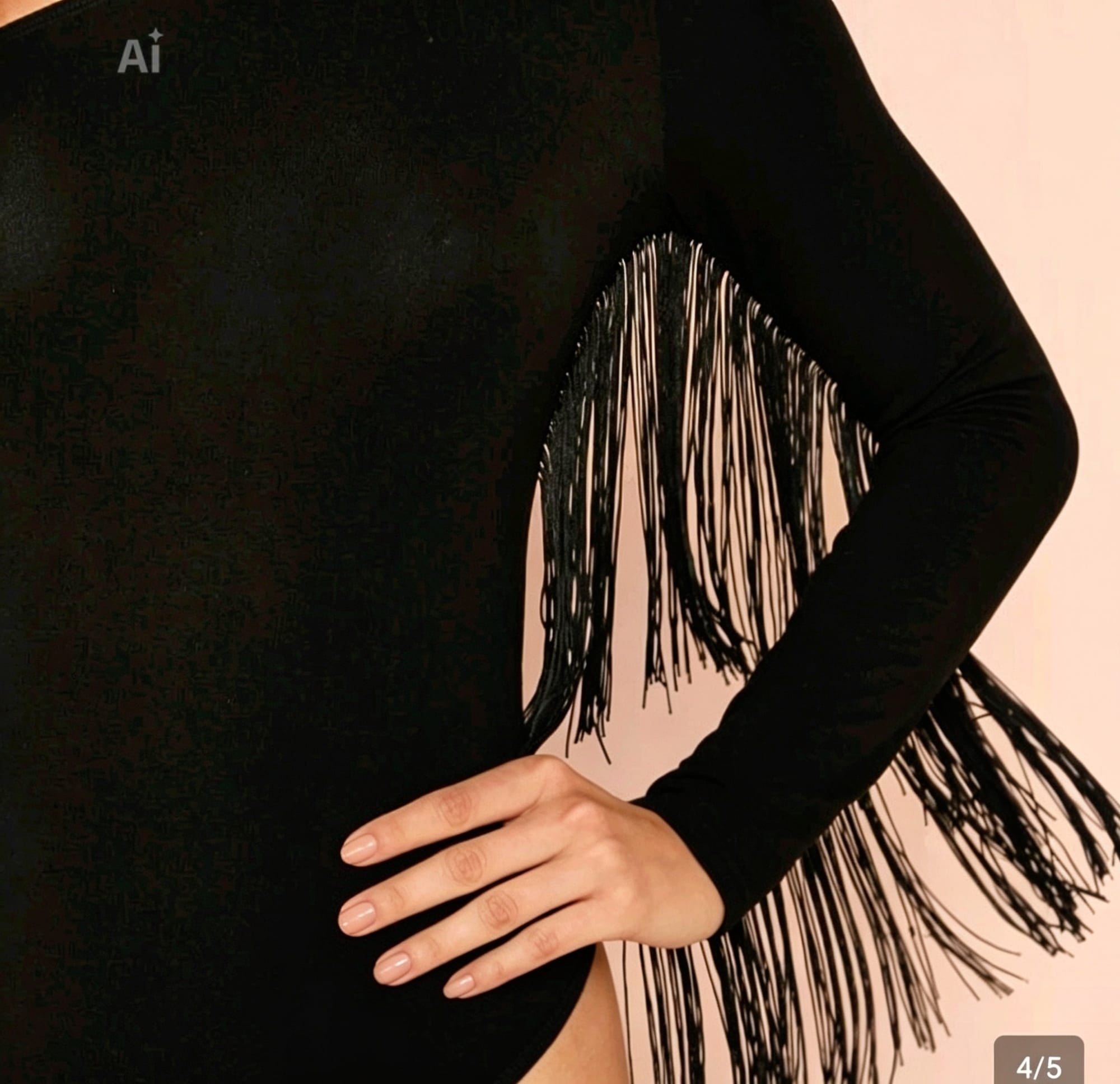 Body Monospalla con frange Nero